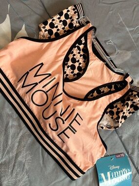NWTS Girls Disney Minnie Mouse Peach & Black Racerback Bra & Panty Set Sz 16